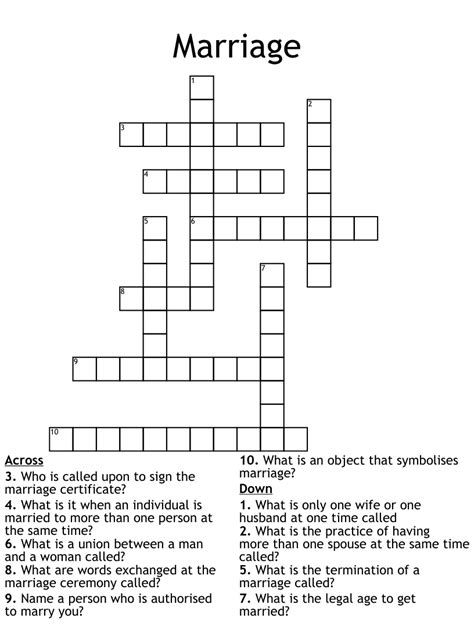 marriages crossword|Marriage ( Crossword Clue